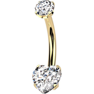 Titanio Piercing Ombelico cuore zirconi incastronati Push-In