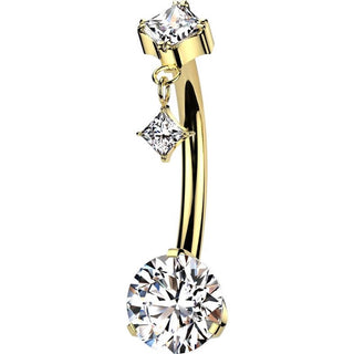 Titanio Piercing Ombelico Zirconi Incastonatura Forma Diamante Pendente Push-In