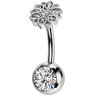 Titanio Piercing Ombelico Fiore zirconi Push-In