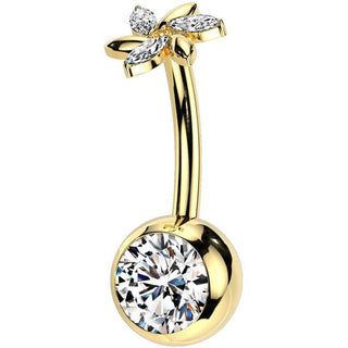 Titanio Piercing Ombelico Fiore zirconi Push-In