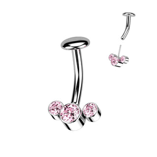 Titanio Piercing Ombelico 3 Zirconi e Argento Push-In