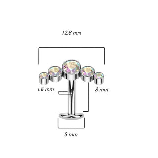 Titanio Piercing Ombelico 5 Zirconi e Argento Push-In