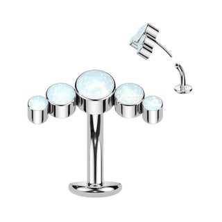 Titanio Piercing Ombelico 5 Opali e Argento Push-In