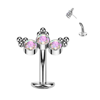 Titanio Piercing Ombelico 3 Zirconi e Argento Push-In