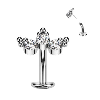 Titanio Piercing Ombelico 3 Zirconi e Argento Push-In