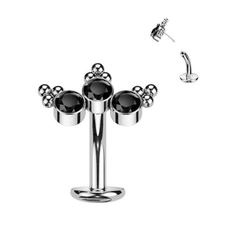 Titanio Piercing Ombelico 3 Zirconi e Argento Push-In