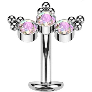 Titanio Piercing Ombelico 3 Zirconi e Argento Push-In