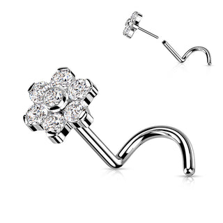 Titanio Screw Nasale Fiore di Zirconi / Opali / Argento Push-In