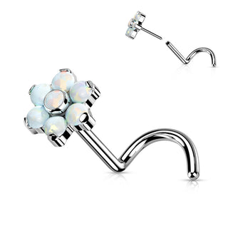 Titanio Screw Nasale Fiore di Zirconi / Opali / Argento Push-In