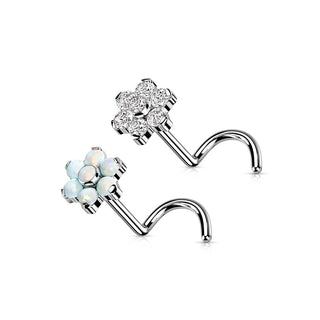 Titanio Screw Nasale Fiore di Zirconi / Opali / Argento Push-In