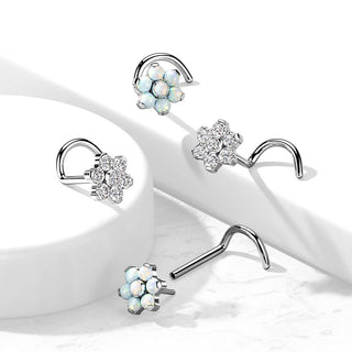 Titanio Screw Nasale Fiore di Zirconi / Opali / Argento Push-In