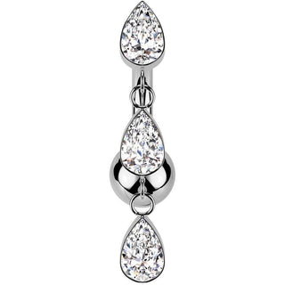 Titanio Piercing Ombelico Pendente 3 lacrime zirconi Push-In
