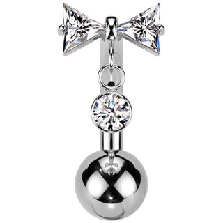 Titanio Piercing Ombelico Pendente cravatta zirconi Push-In