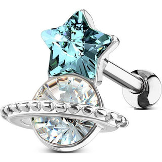 Barbell Stella e Saturno in argento e zircone