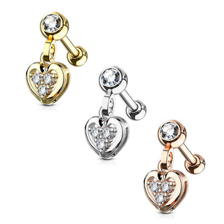 Barbell Pendente a cuore con zirconi