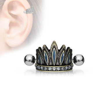 Earcuff Corona piumata in zirconi