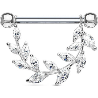 Piercing Capezzolo Pendente a ramo di foglie di zirconi