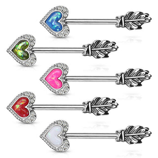Piercing Capezzolo Freccia con opale a cuore