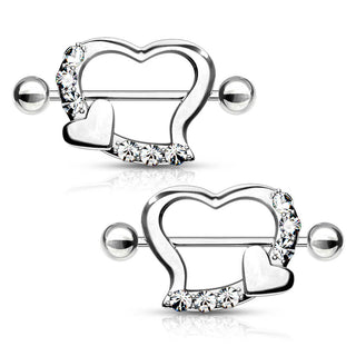 Piercing Capezzolo Doppio cuore con zirconi