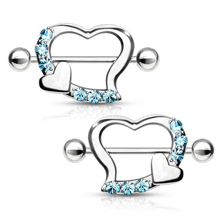 Piercing Capezzolo Doppio cuore con zirconi