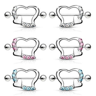 Piercing Capezzolo Doppio cuore con zirconi