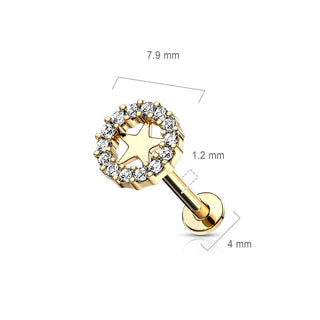 Labret Stella con zirconi Filettatura Interna