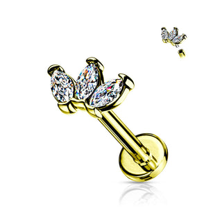 Labret 3 Zirconi taglio marquise Filettatura Interna