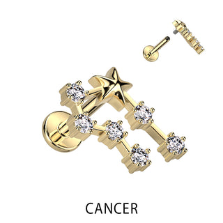 Labret Segni zodiacali Zirconi e Oro Filettatura Interna