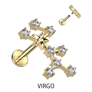 Labret Segni zodiacali Zirconi e Oro Filettatura Interna