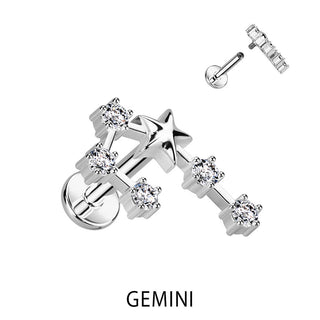 Labret Segni zodiacali Zirconi e Argento Filettatura Interna