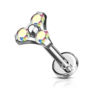 Labret Triangolo d´argento con zirconi Filettatura Interna