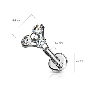 Labret Triangolo d´argento con zirconi Filettatura Interna