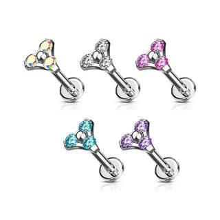 Labret Triangolo d´argento con zirconi Filettatura Interna