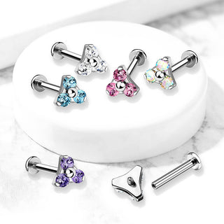 Labret Triangolo d´argento con zirconi Filettatura Interna