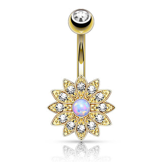 Piercing Ombelico Fiore di zirconi e opale