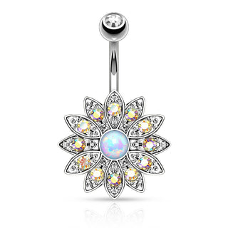 Piercing Ombelico Fiore di zirconi e opale