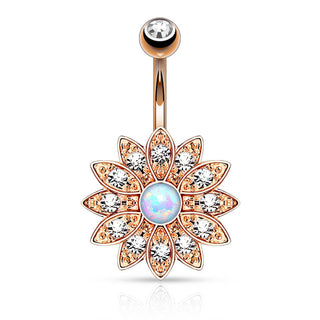 Piercing Ombelico Fiore di zirconi e opale