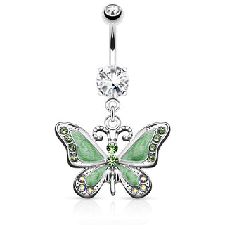 Piercing Ombelico Pendente farfalla con zirconi