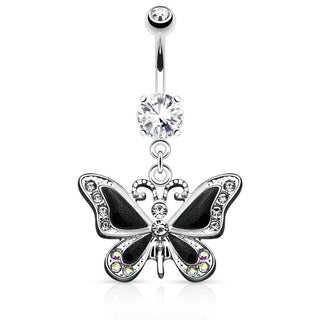 Piercing Ombelico Pendente farfalla con zirconi