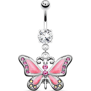 Piercing Ombelico Pendente farfalla con zirconi