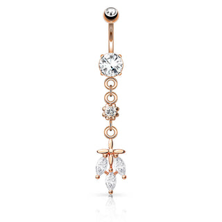 Piercing Ombelico Foglia pendente con 3 Zirconi