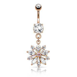 Piercing Ombelico Pendente a fiore di zirconi