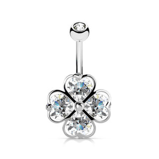 Piercing Ombelico Quadrifoglio di zirconi
