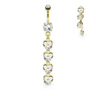 Piercing Ombelico Pendente a catena di cuori di zircone