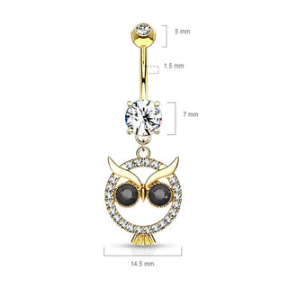 Piercing Ombelico Pendente a gufo di zirconi