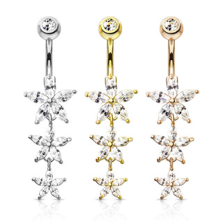 Piercing Ombelico Pendente di fiori di zirconi
