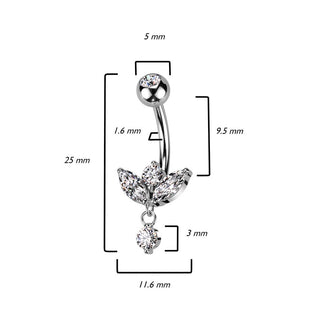 Piercing Ombelico Pendente zirconi taglio marquise
