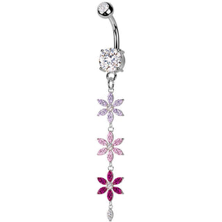 Piercing Ombelico Pendente triple fiore multicolore zirconi