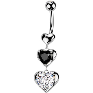 Piercing Ombelico Pendente 3 cuori zirconi