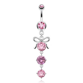 Piercing Ombelico Pendente a fiocco d´argento con zirconi